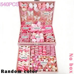 18/546Pcs /1152PCS Bow High Elastic Hair Accessories Set Korean Style Princess Hair Clips, No Hurt Hair Colorful Girls Hair Bands Hair Clips Girls Children No Box