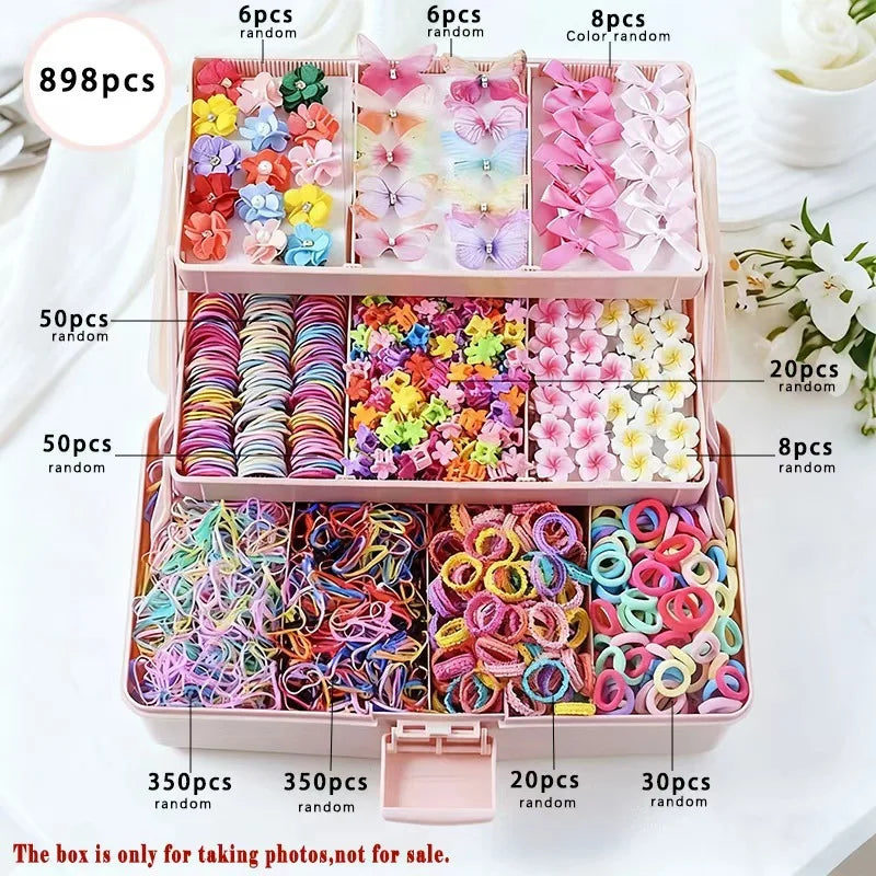 18/546Pcs /1152PCS Bow High Elastic Hair Accessories Set Korean Style Princess Hair Clips, No Hurt Hair Colorful Girls Hair Bands Hair Clips Girls Children No Box