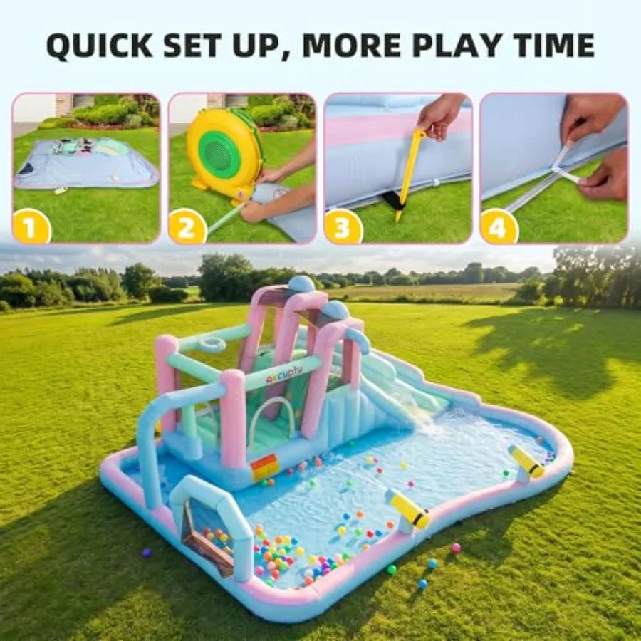 Outdoor Inflatable Water Slide With Double Slides And Splash