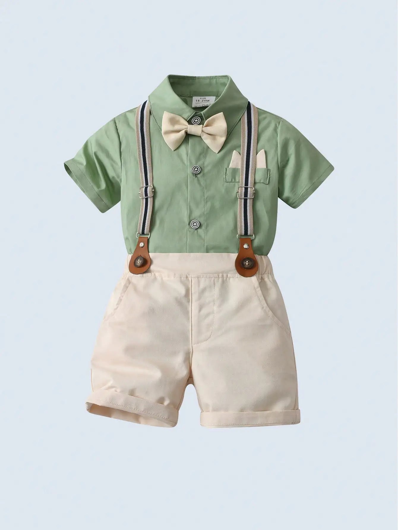 Baby Boy Shirt Bow Tie Khaki Suspender Shorts Outfit
