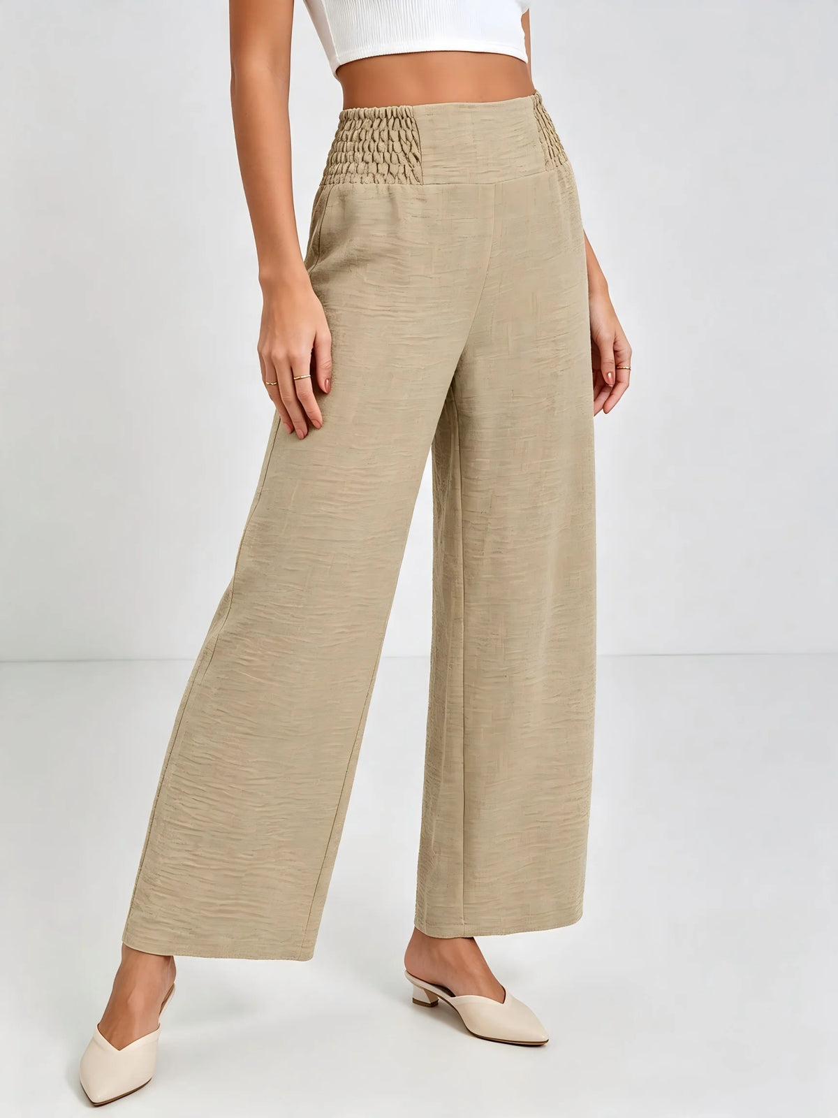 Women's High Waist Wide Leg Pants Elastic Waist Casual Loose Straight Leg Trousers for Daily Office Wear