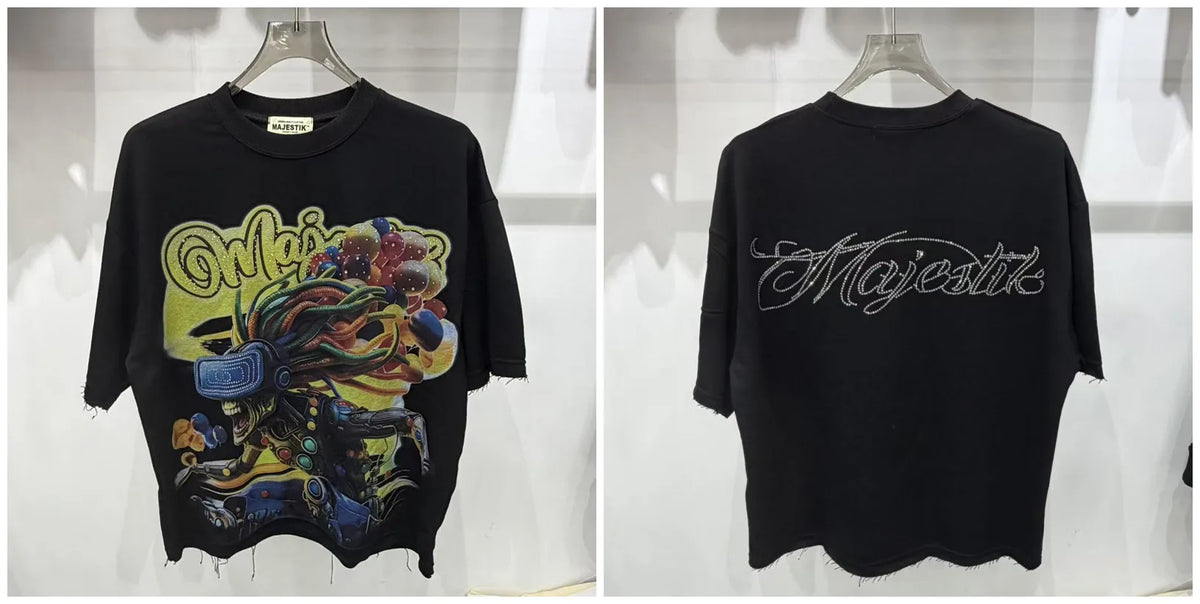 Cotton T Shirt With Letter Rhinestone Print Breathable Hip Hop