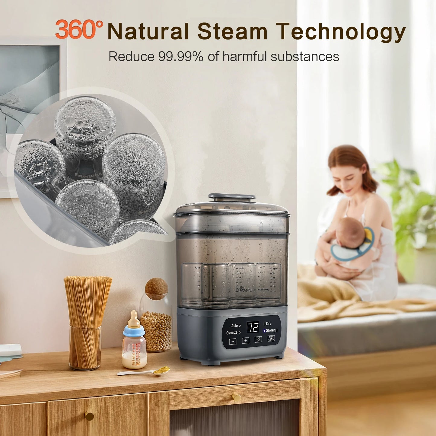 4 In 1 Baby Bottle Sterilizer And Dryer 72H Storage
