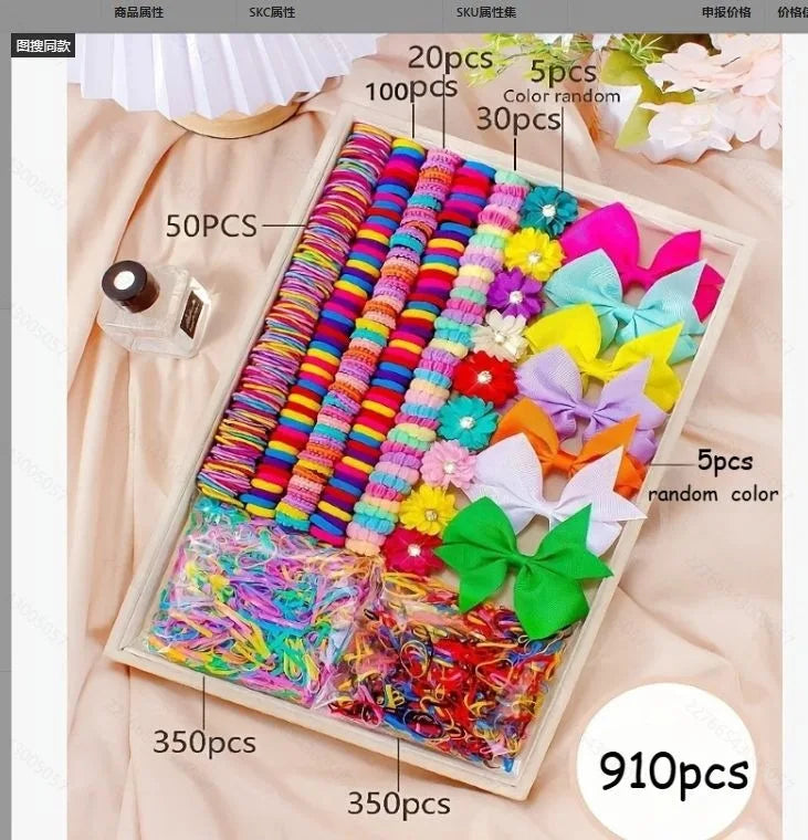 18/546Pcs /1152PCS Bow High Elastic Hair Accessories Set Korean Style Princess Hair Clips, No Hurt Hair Colorful Girls Hair Bands Hair Clips Girls Children No Box