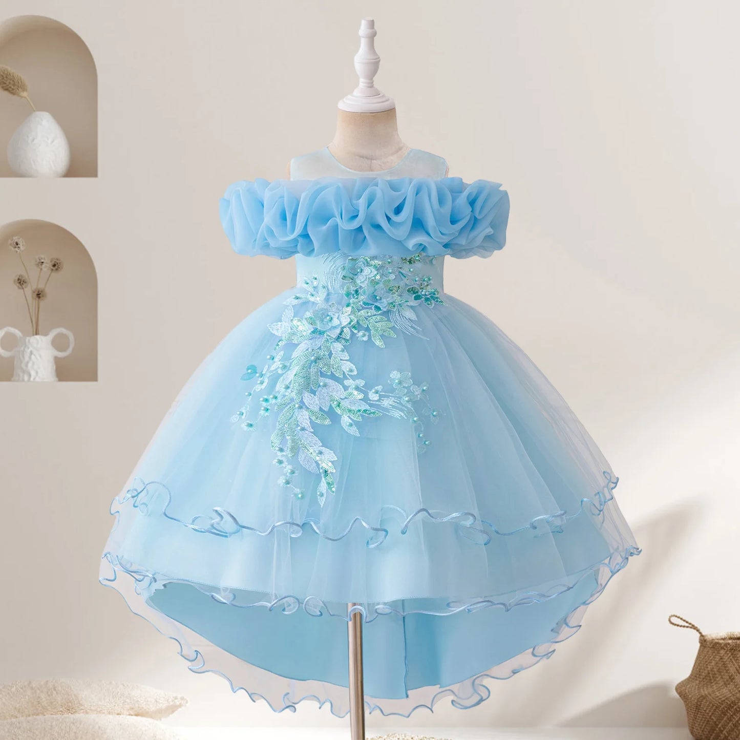 Floral Print Sleeveless Ruffle Tulle Dress for Toddler Girls