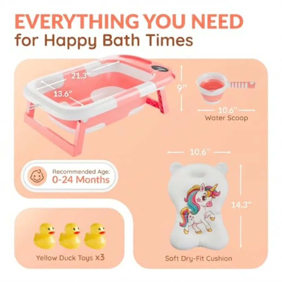 Collapsible Baby Bathtub Foldable Portable Bath With Thermometer Sensor
