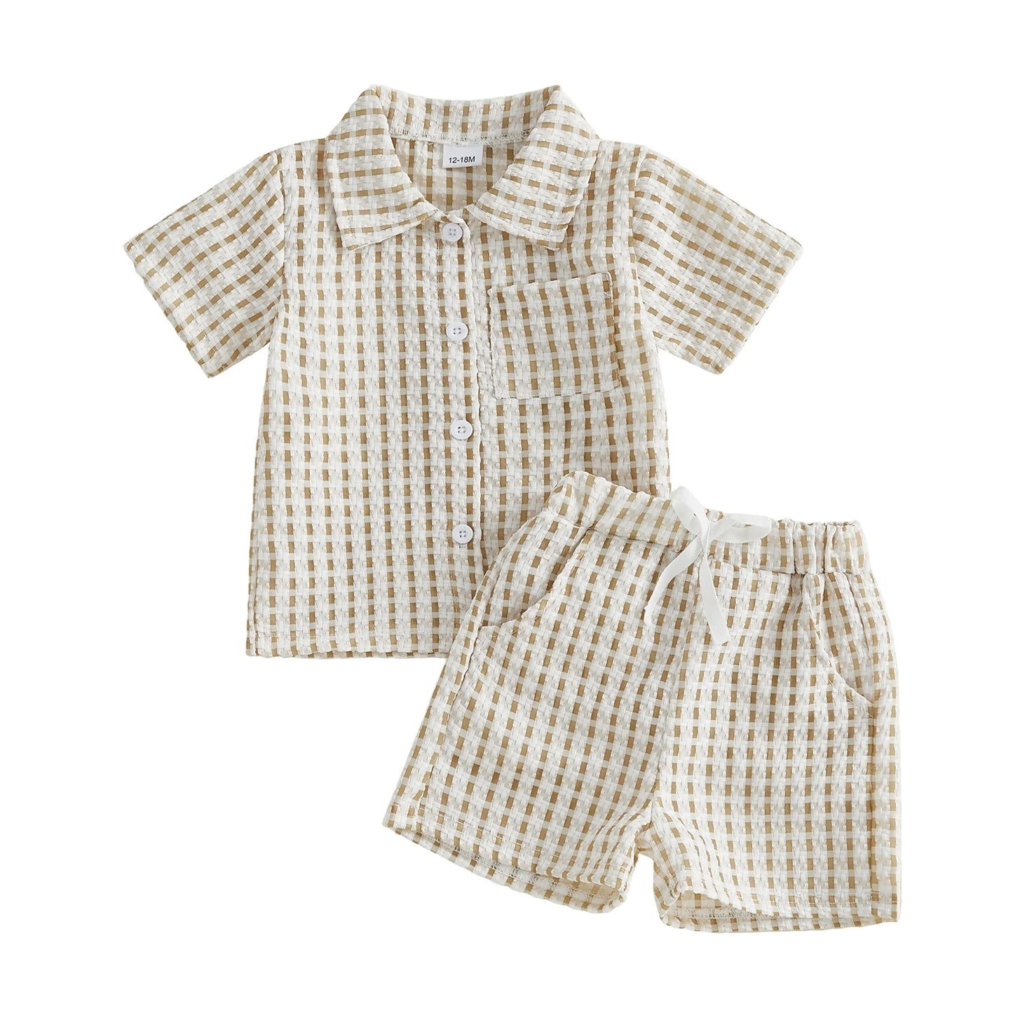 Infant Boy Summer 2-Piece Checkered Shirt and Shorts Set