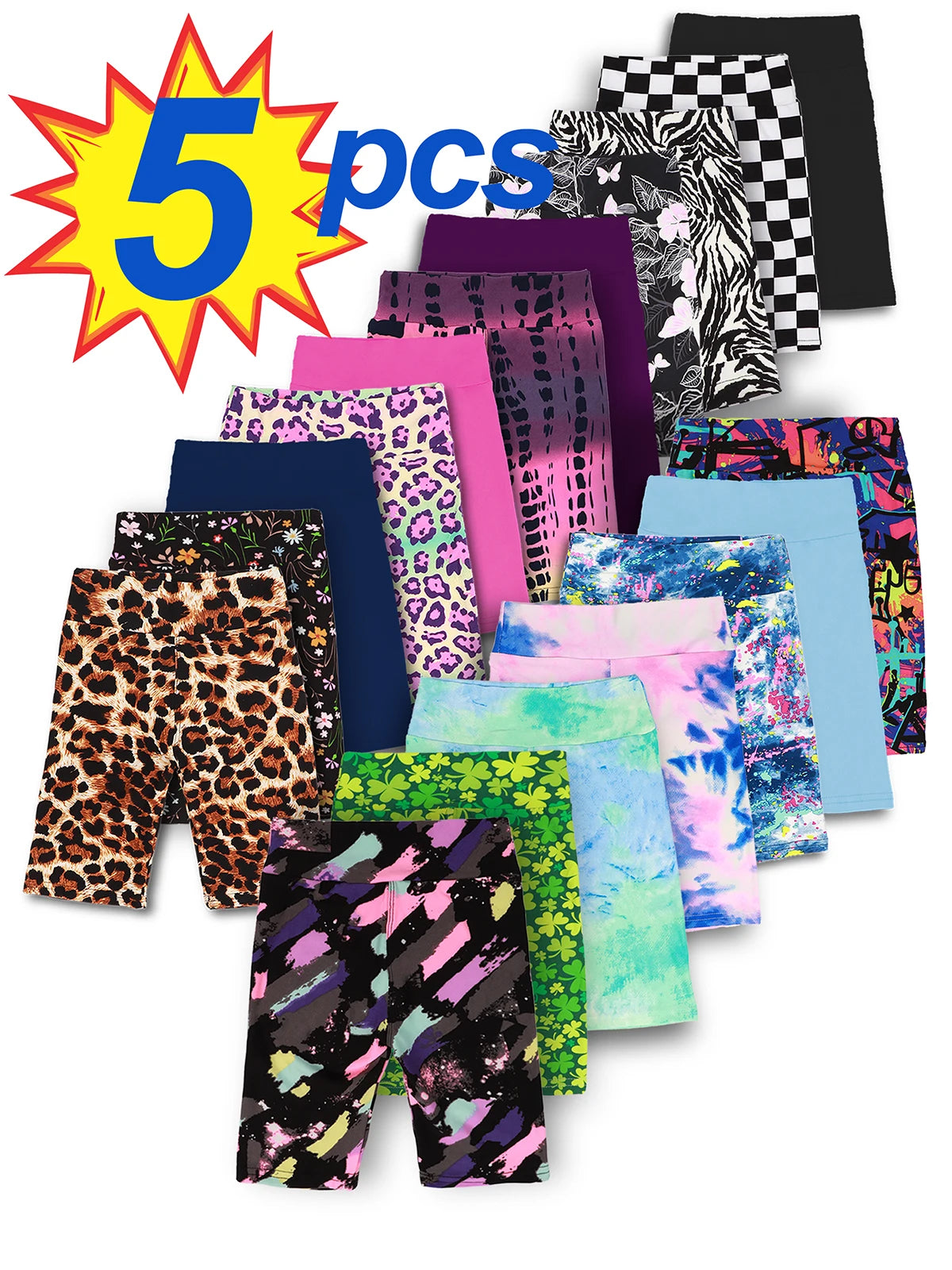 Girls Yoga Shorts Set 5-Piece High Waist Biker Bermudas