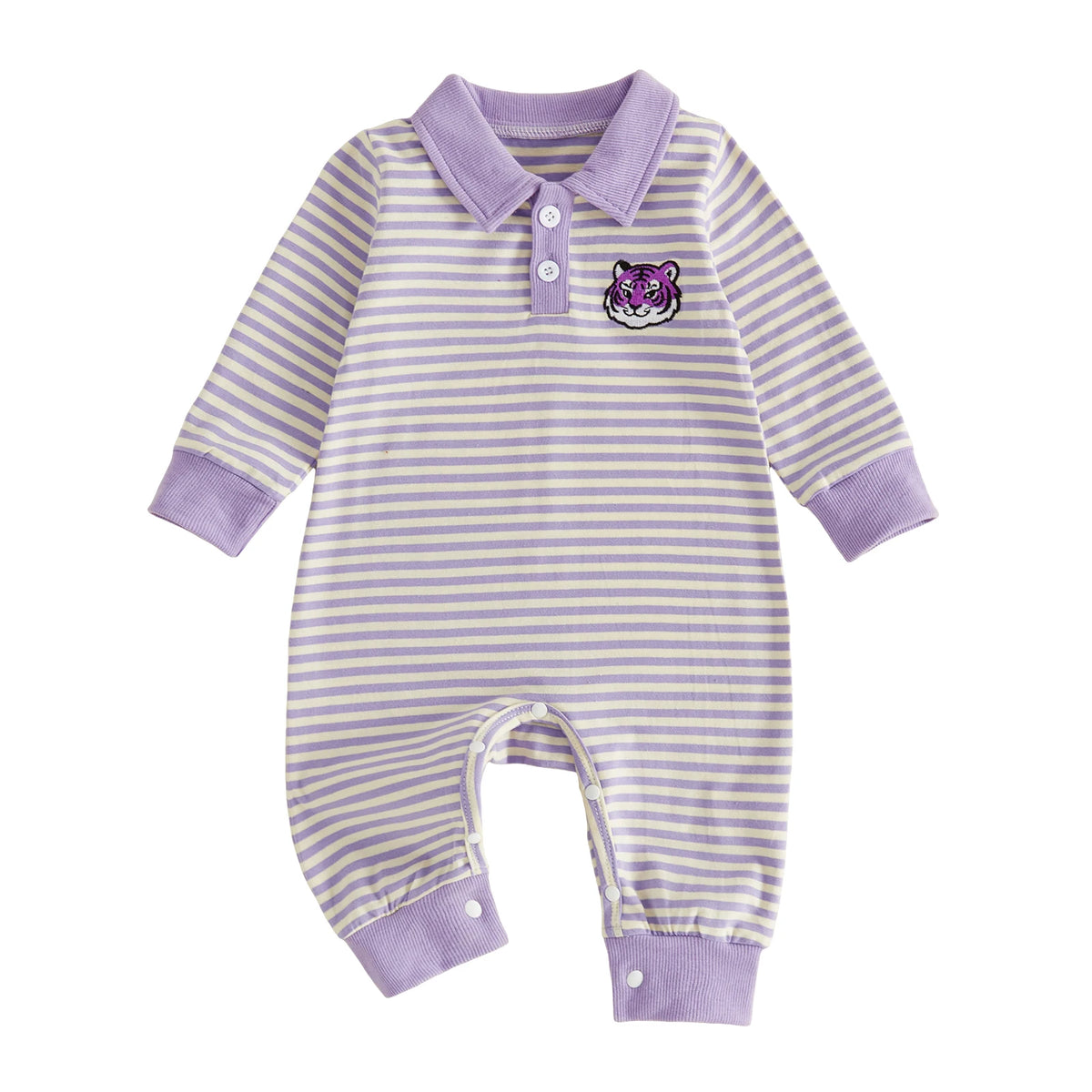 Baby Animal Embroidered Romper With Horn Button Closure