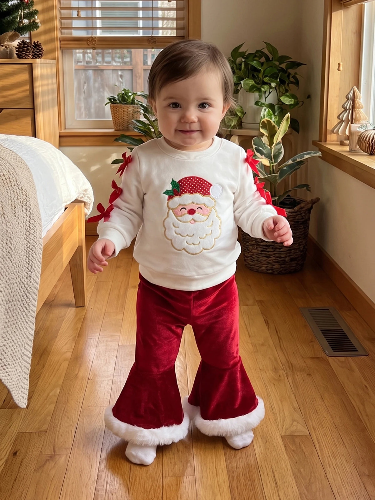 Santa Claus Sweatshirt Embroidery-Santa Outfit-Embroidery Sweatshirt-With Girls With Sweatshirt Premium