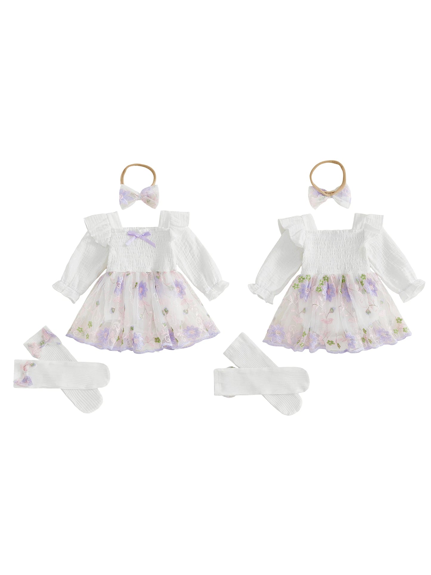 Infant With Headband Stockings Infant-Baby-Girl Romper Fashion Dress-Fashion-Flower Embroidery Infant Baby Girl