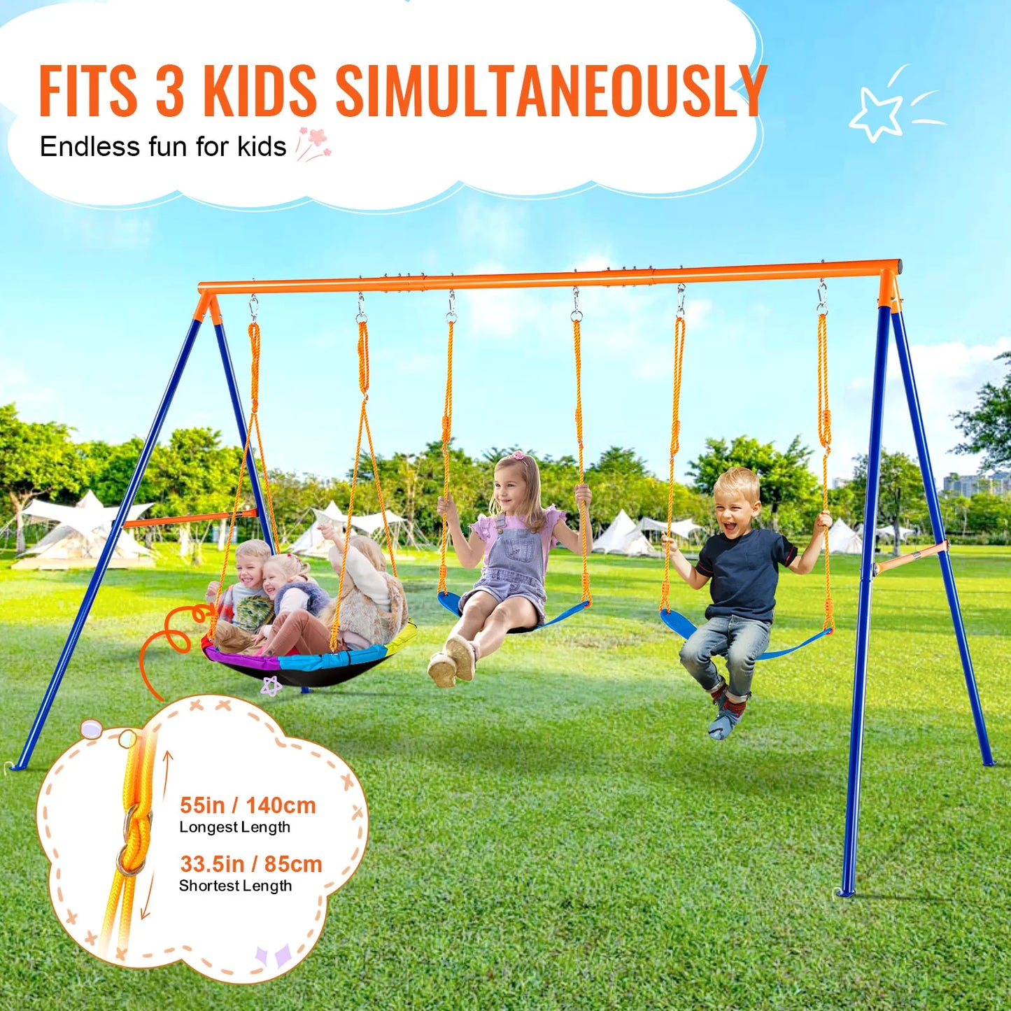 SucceBuy Backyard Swing Set 600 Lbs Capacity With Saucer Seat
