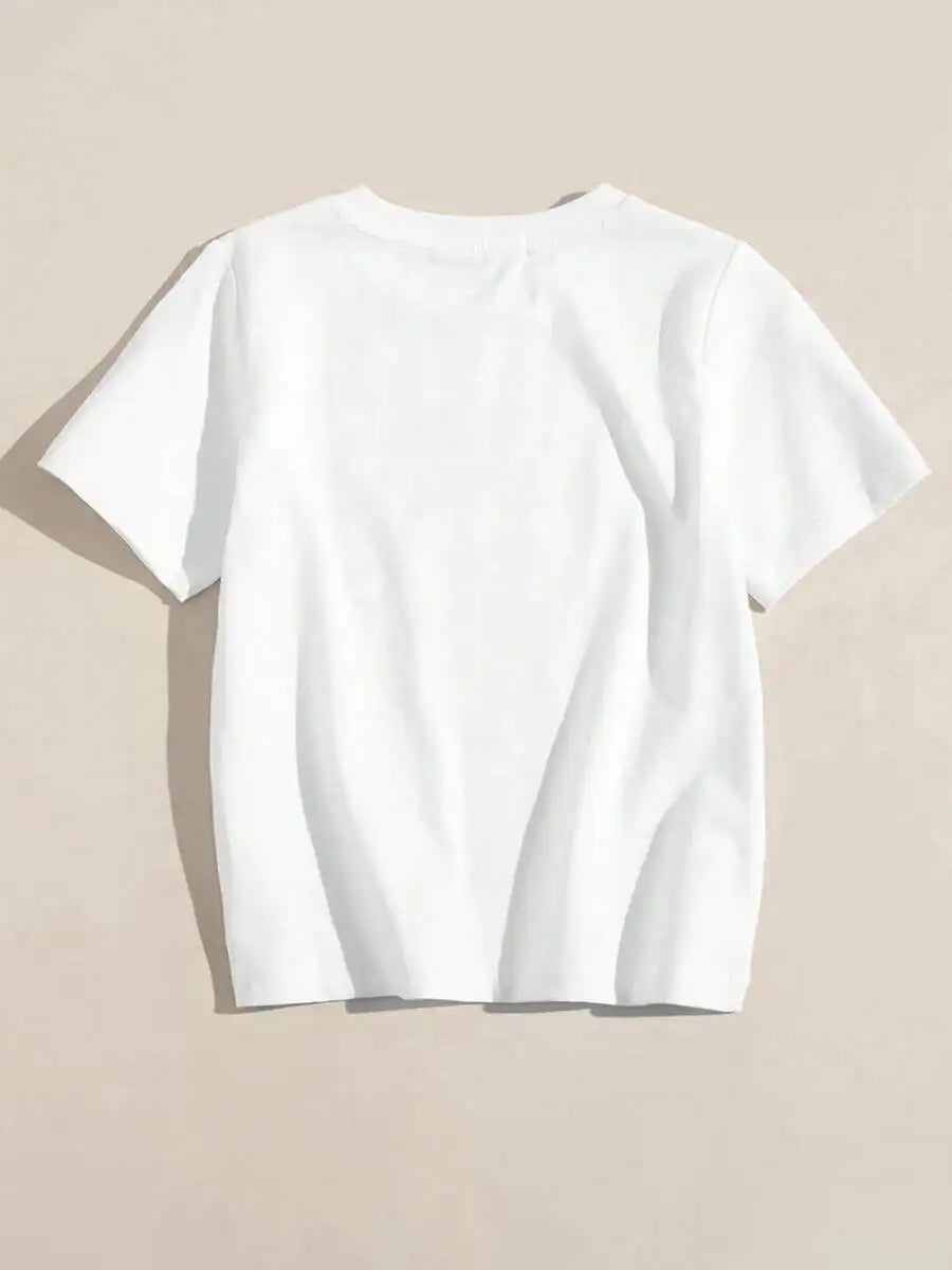 1pc Kids' Faith Cross Print White TShirt Crew Neck Casual Cotton Tee Medium Stretch Knit Fabric Regular Fit For Boys Girls Child