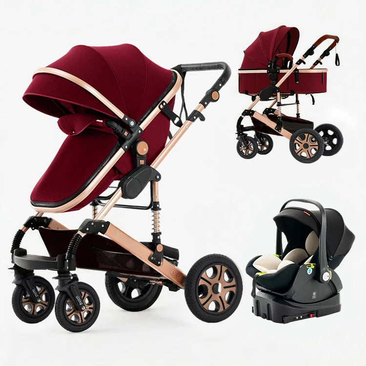 Baby Stroller Combo Car Seat Travel System for Newborn,Reversible Stroller with Isofix Base,3-IN-1 Baby Carriage Upto 55lbs Suit Infant to Toddler