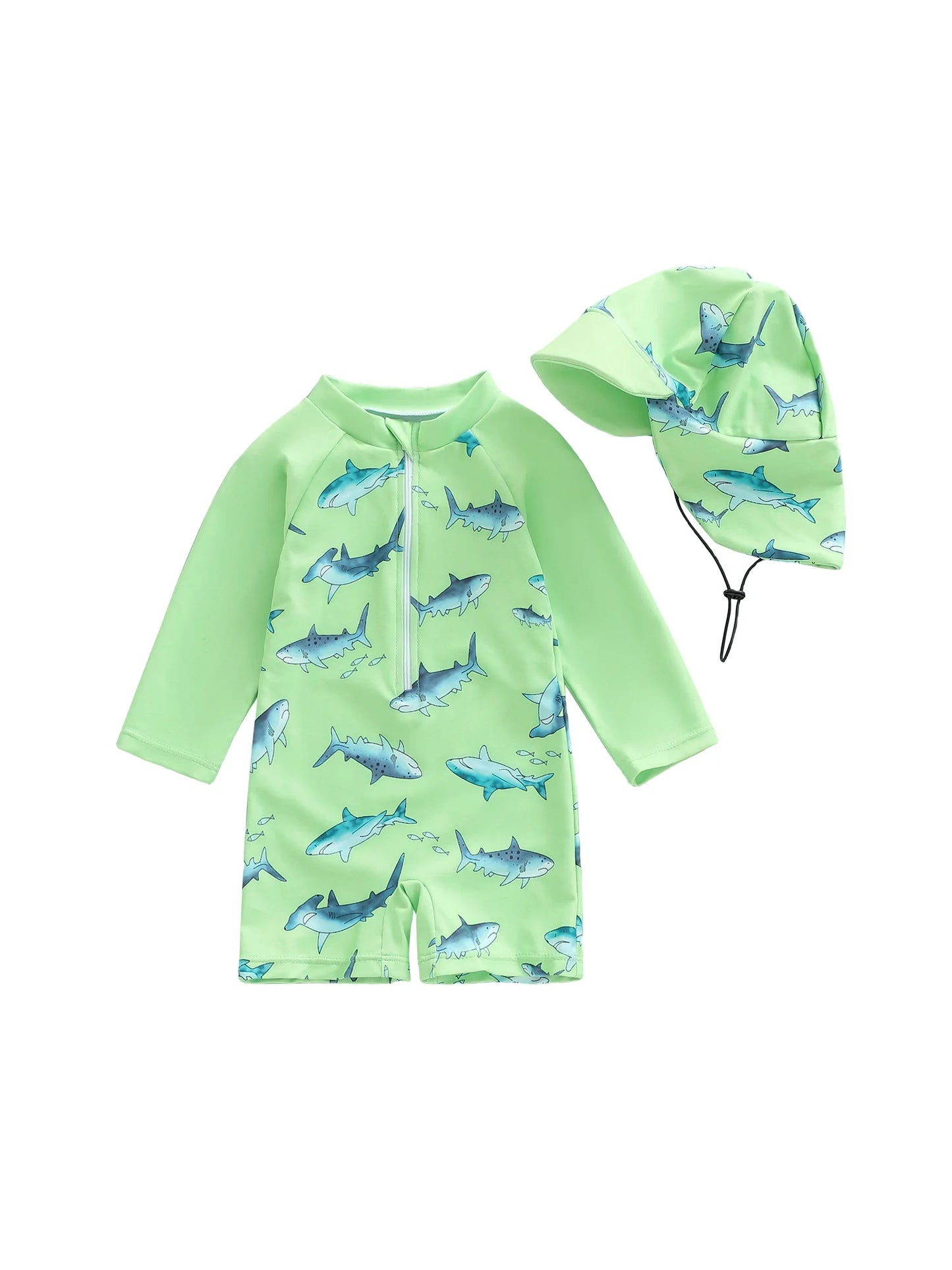 Meihuida Baby Girls Rash Guard Swimsuit With Shark Print And Cap
