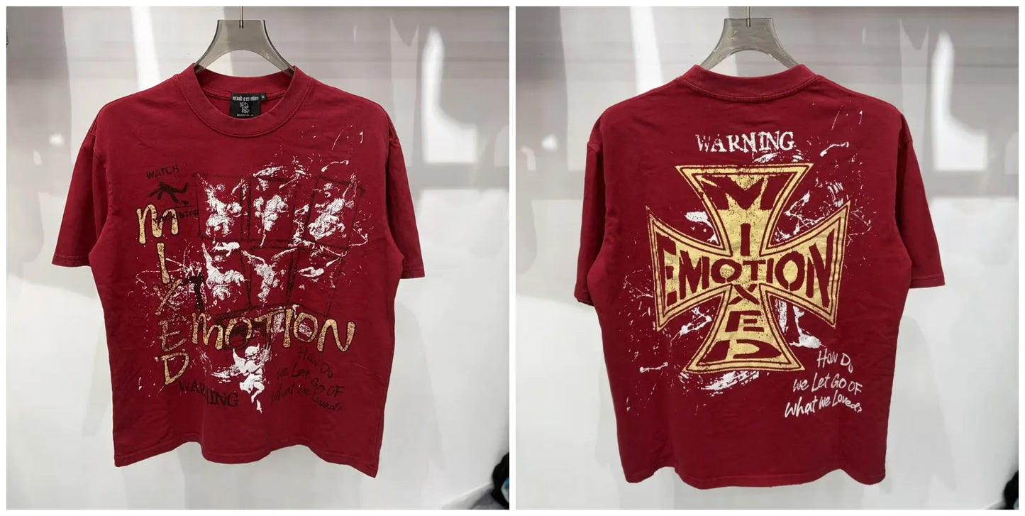 Mixed Emotion Printed Cotton T Shirt For Men Women
