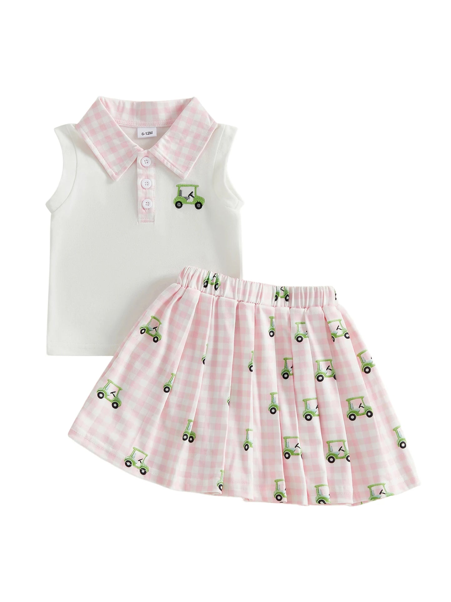 Adorable Baby Girl Golf Cart Print Tank Top Skirt Set