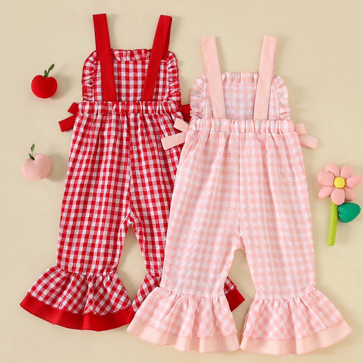 Pudcoco Toddler Girls Plaid Sleeveless Bell Bottom Overalls