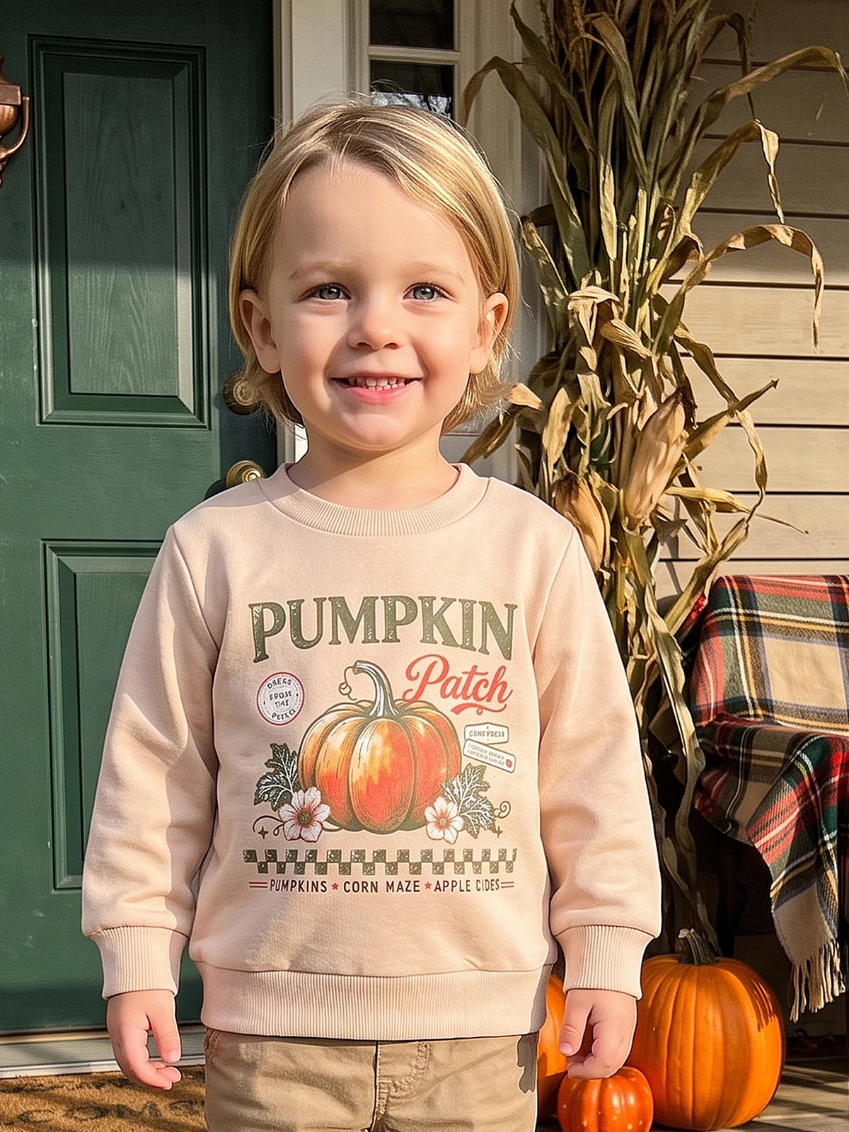 Girls Long Sleeve Crew Neck Pumpkin Print Fall Top