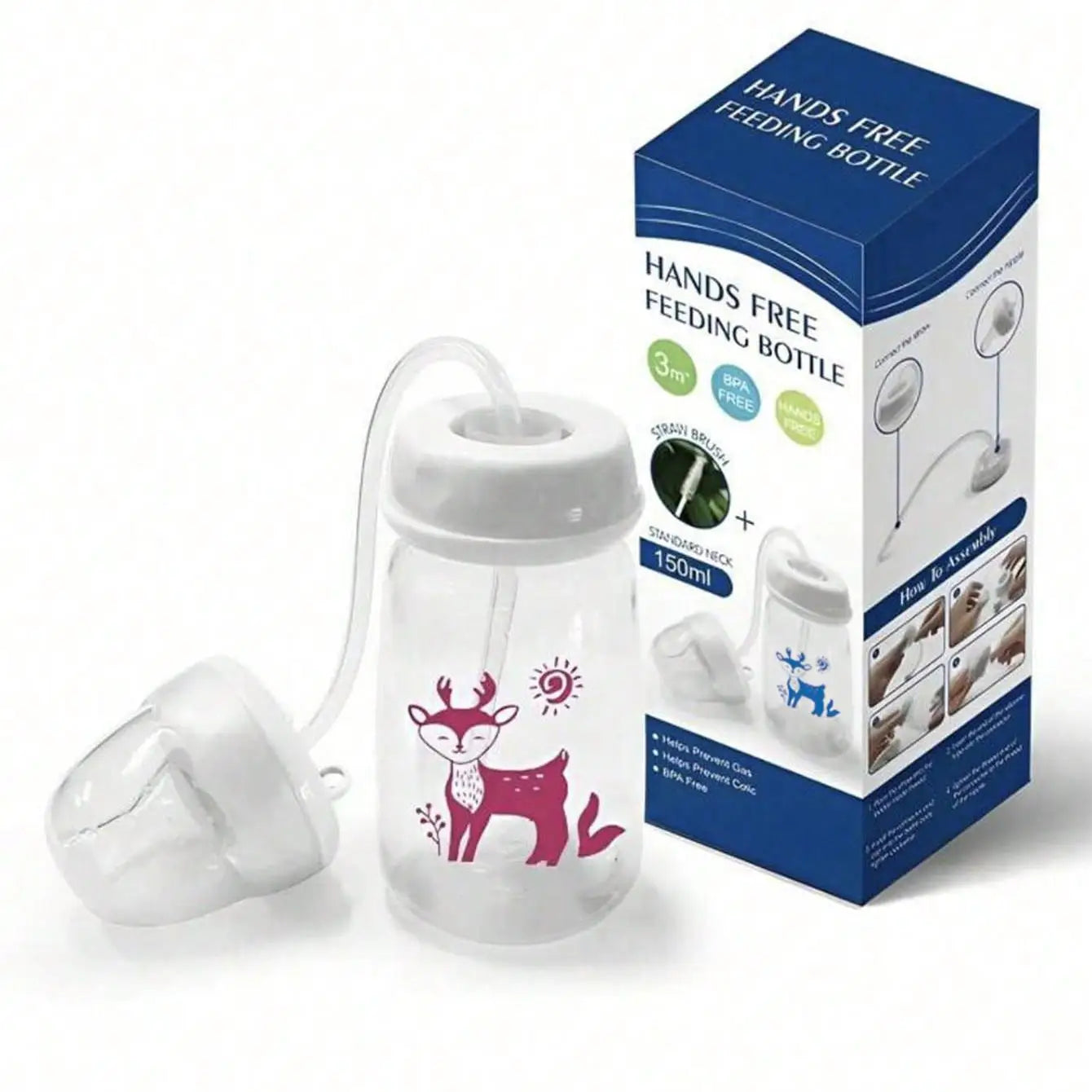 1pc 5oz/150ml Hands-Free Normal Neck PP Baby Feeding Bottle with Straw Brush, Perfect Gift Baby Bottle, Milk Bottle for New Parents.
