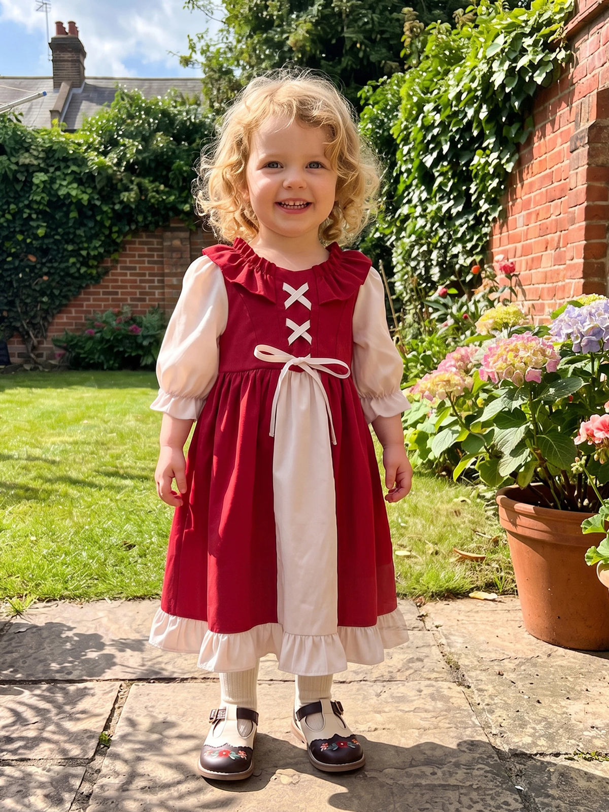 Renaissance Medieval Long Sleeve A Line Girls Dress