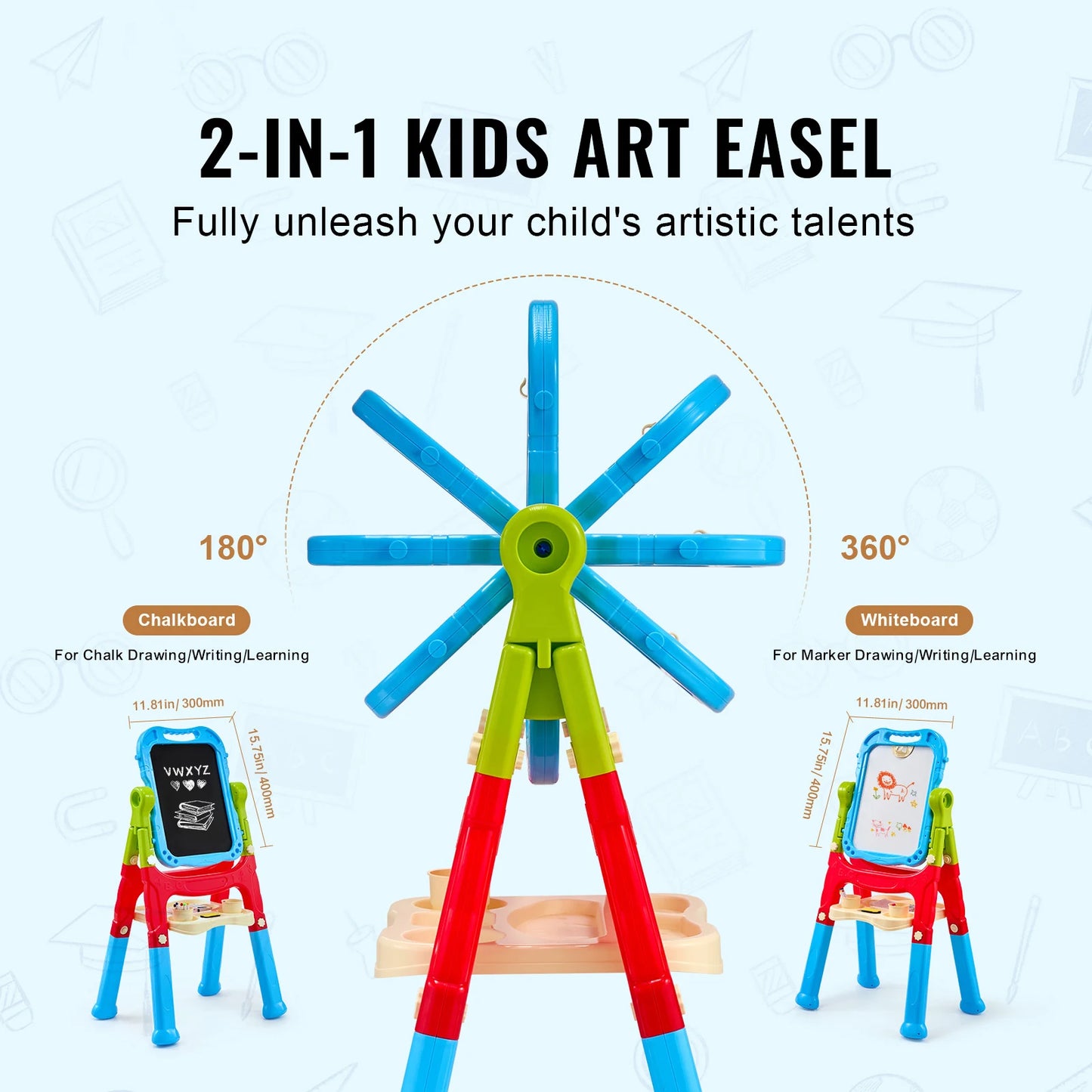 Children Magnetic Drawing Board Art Easel With Chalkboard For Kids