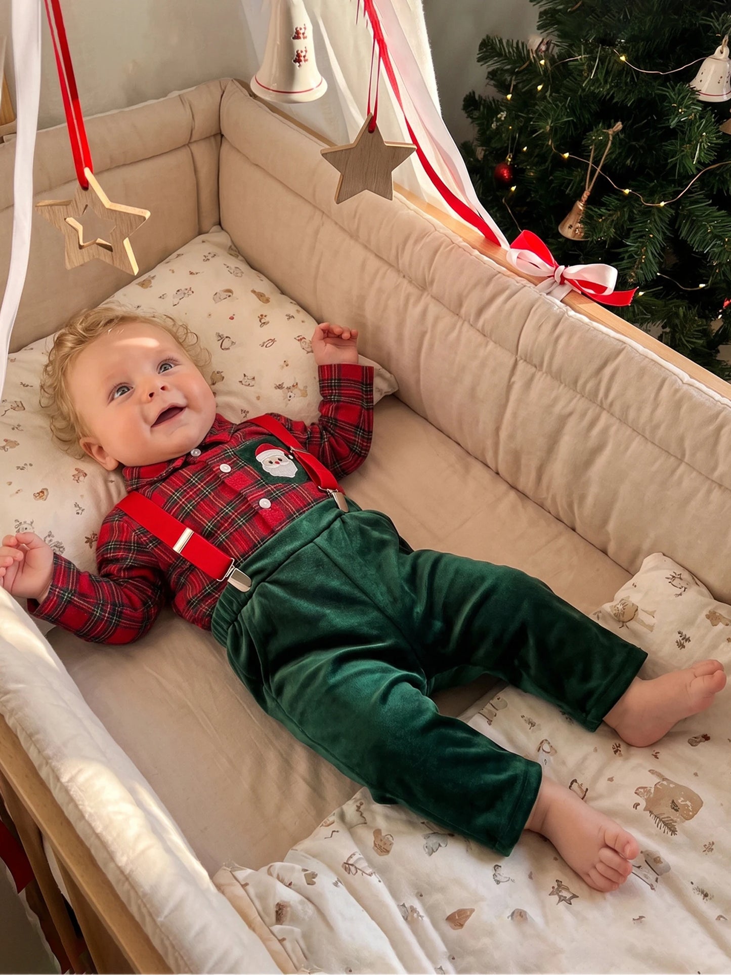 Sleeve Shirt Toddler Boy Christmas Velvet Velvet-Suspender-Pants Long Sleeve Shirt Boy Pants Velvet Premium