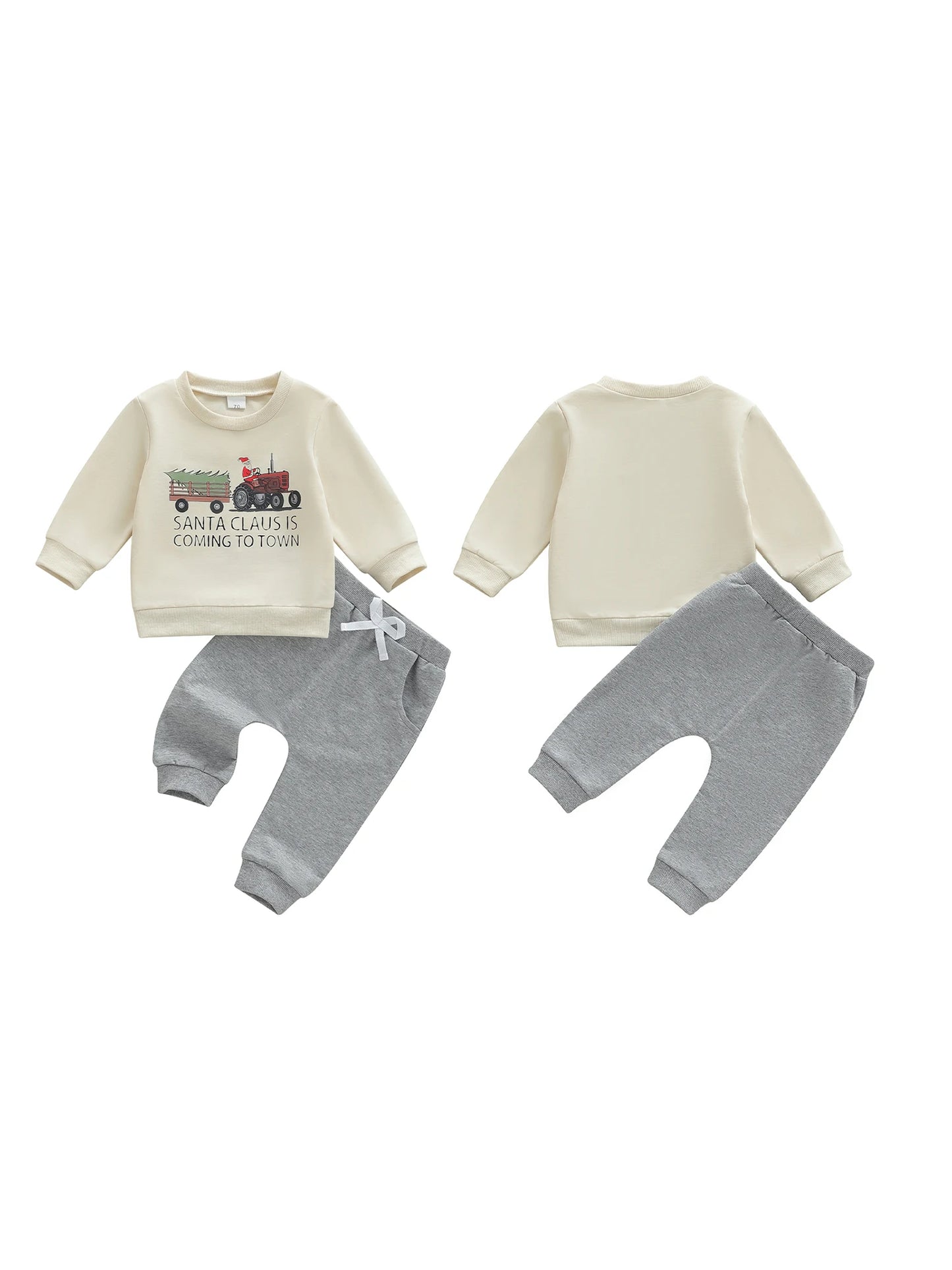 Infant Christmas Outfit Set Santa Reindeer Print Holiday Apparel