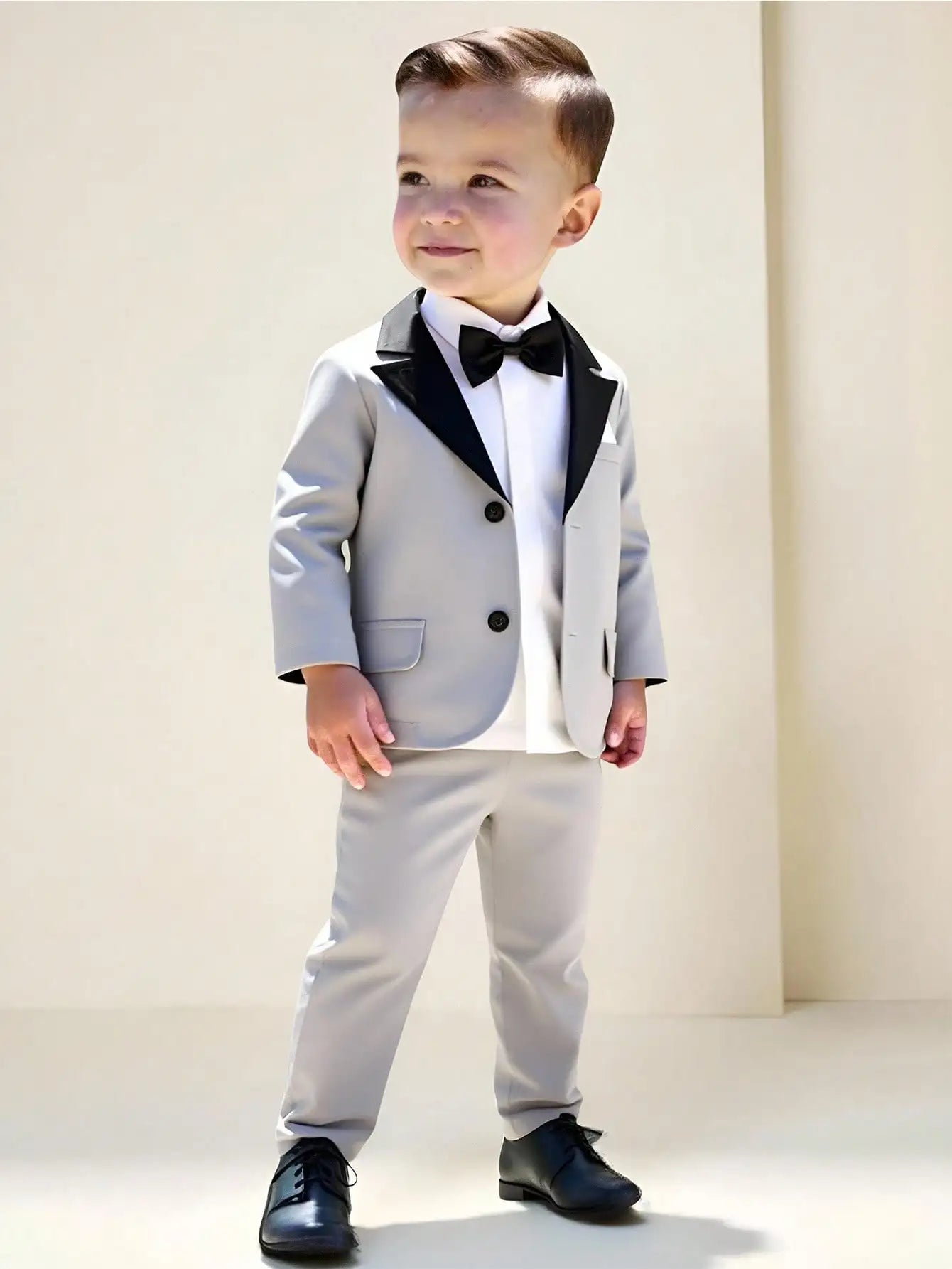 Toddler Formal Suit Set Shawl Lapel Jacket Bow Tie Elastic Waist Pants