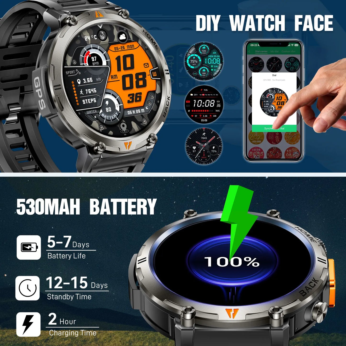 EIGIIS KE3 Bluetooth Smartwatch For Men Full Touch Screen HeartRate
