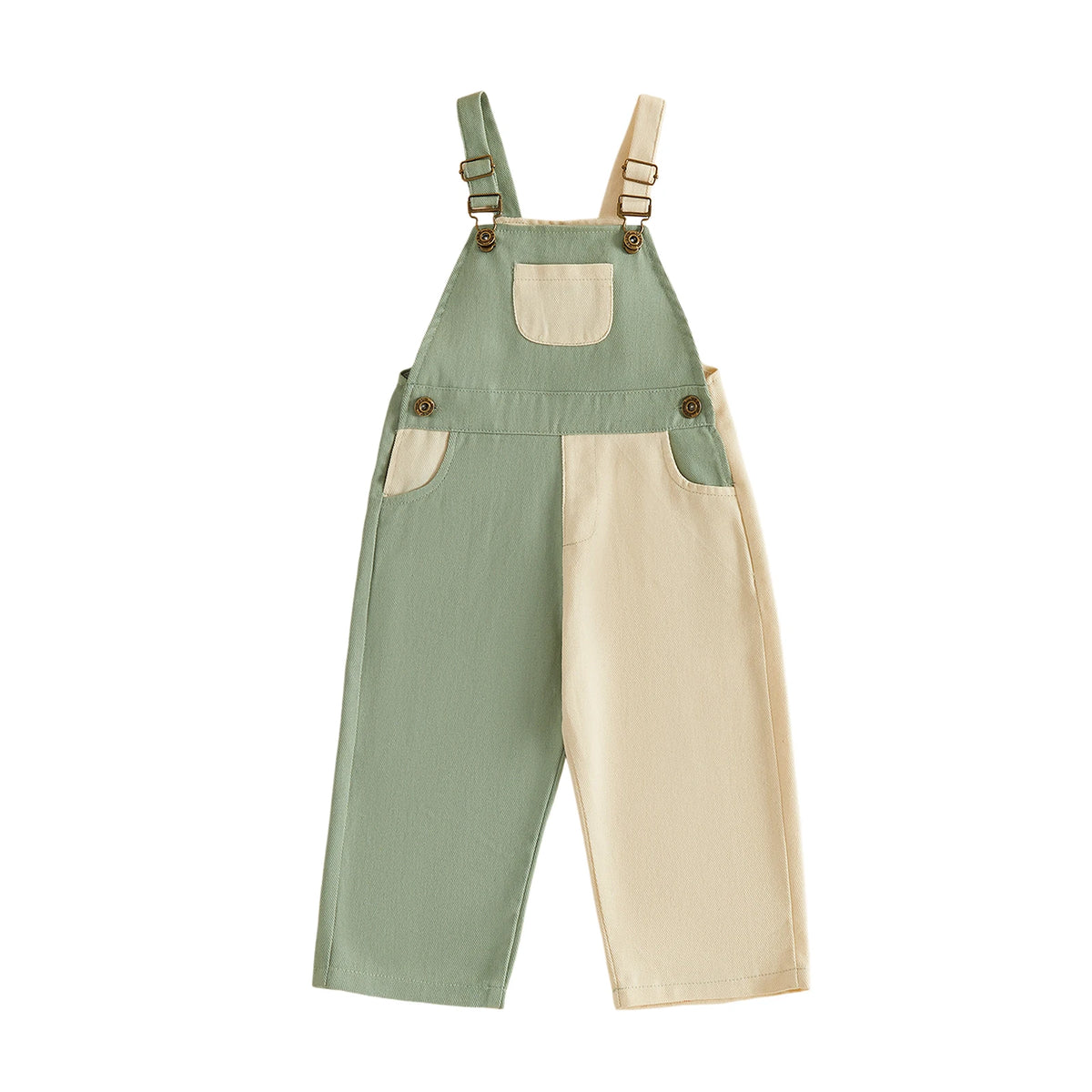 Girls Sleeveless Square Neck Contrasting Suspender Romper Polyester