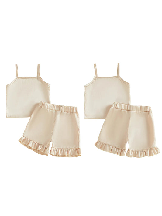 Girls Summer Pajama Set With Sleeveless Top And Elastic Waist Shorts