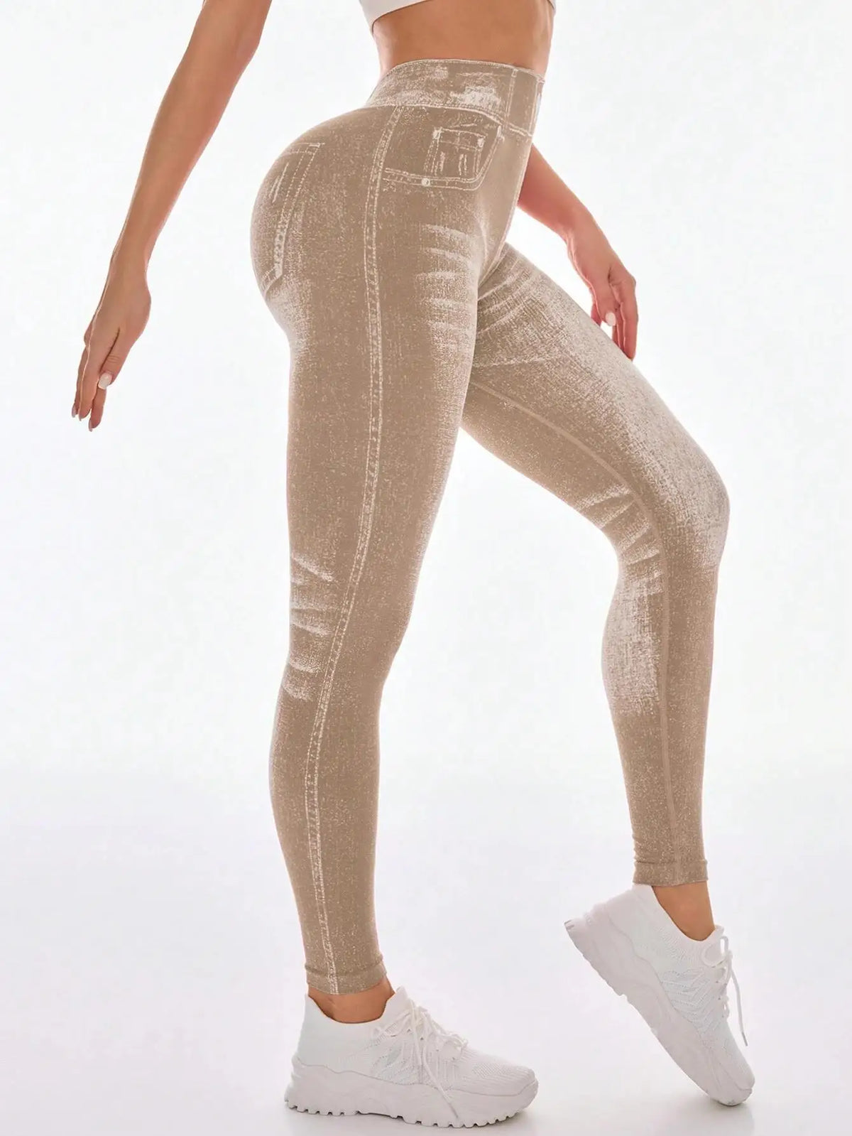 V Back Faux Denim Jeggings for Women Butt Lifting Tummy Control High Waisted Jeans Yoga Pants Scrunch Leggings