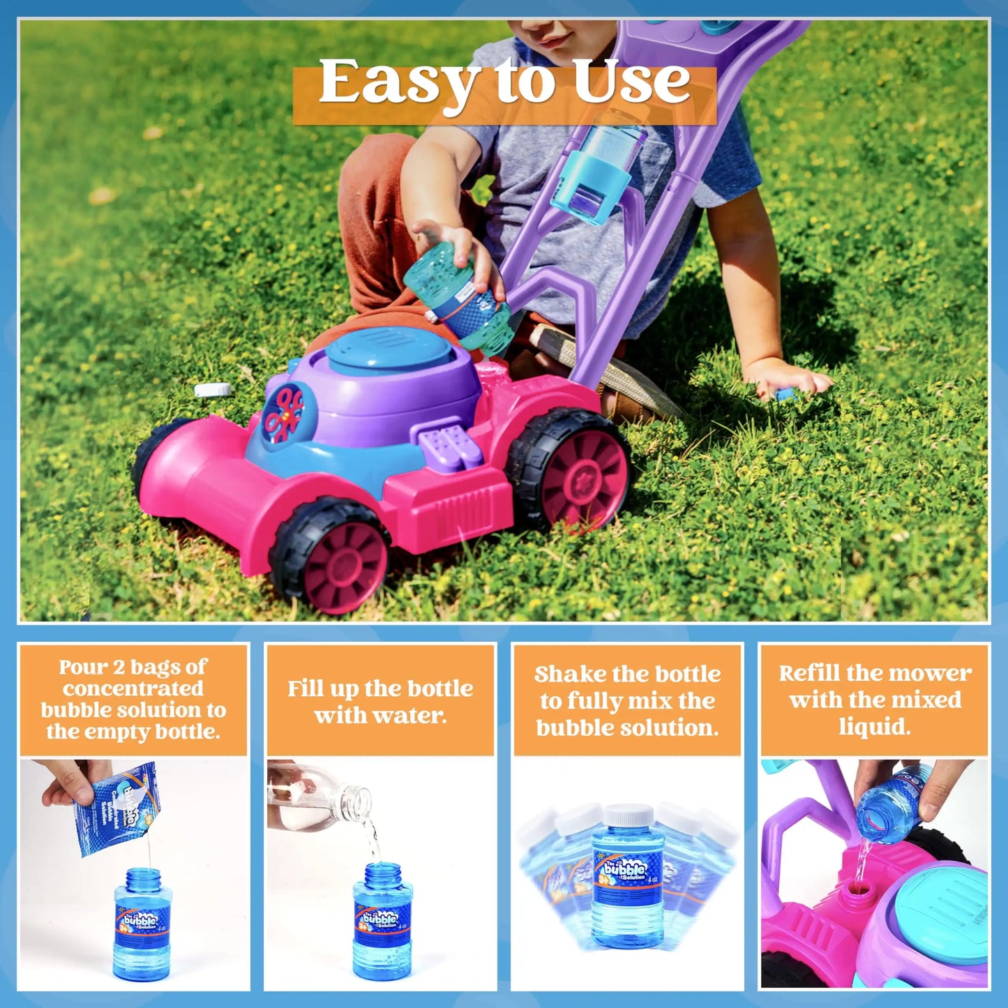 Joyfy Bubble Machine Lawn Mower Outdoor Toy For Kids 3-6