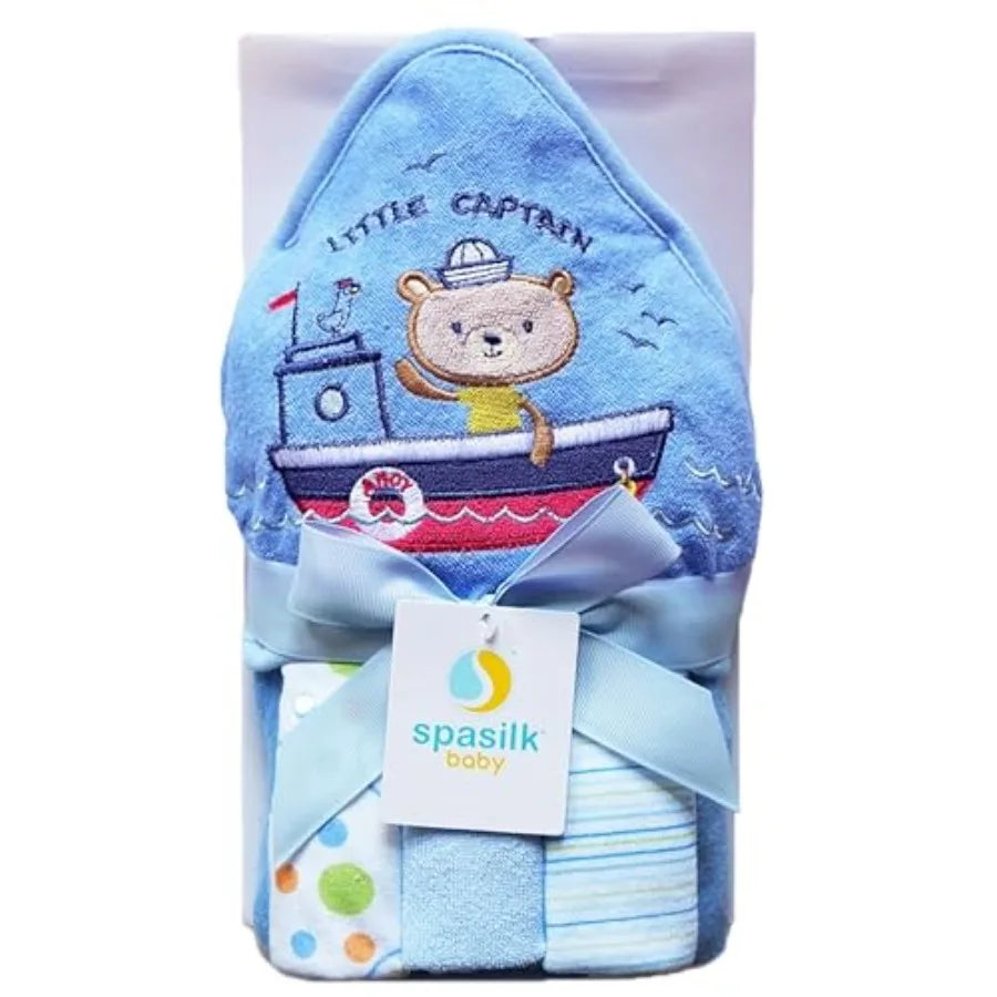 Soft Terry Hooded Bath Towel and Washcloths Set for Newborns