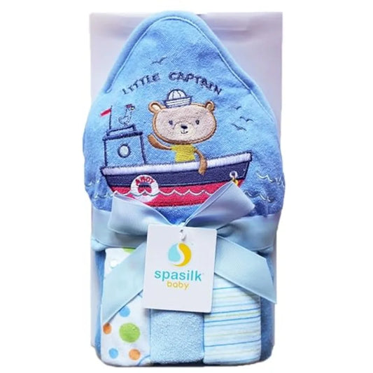 Soft Terry Hooded Bath Towel and Washcloths Set for Newborns