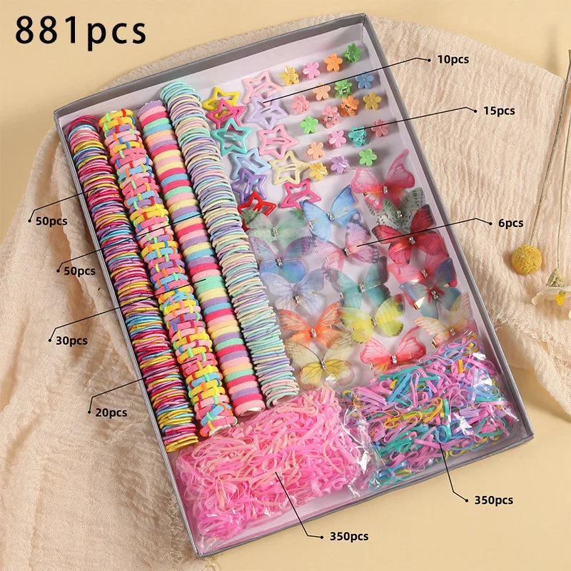 18/546Pcs /1152PCS Bow High Elastic Hair Accessories Set Korean Style Princess Hair Clips, No Hurt Hair Colorful Girls Hair Bands Hair Clips Girls Children No Box