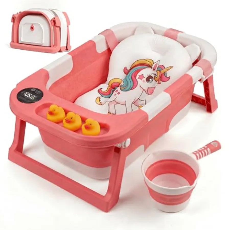 Collapsible Baby Bathtub Foldable Portable Bath With Thermometer Sensor