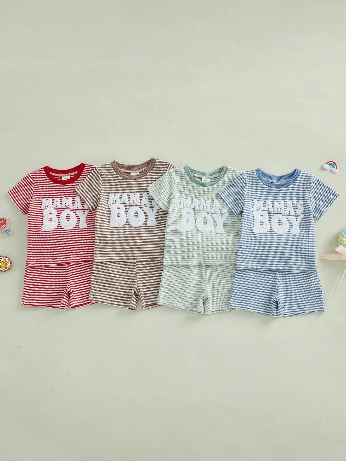 Kids Summer Clothes Striped Tee With Embroidered Letters Elastic Shorts