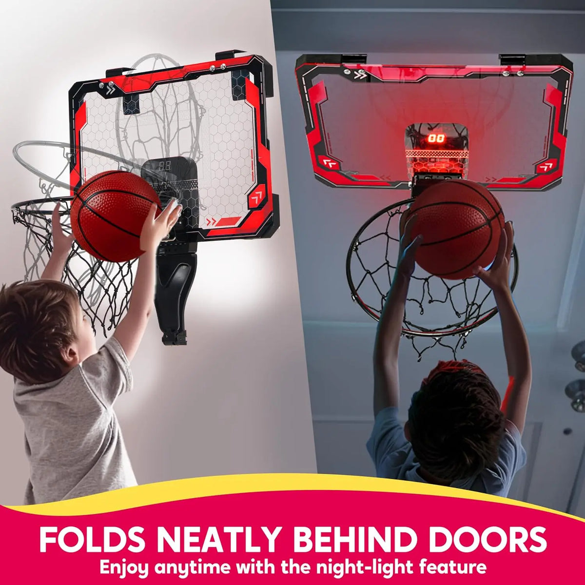 Joyfy Mini Indoor Basketball Hoop Over The Door With Light Up Scoreboard