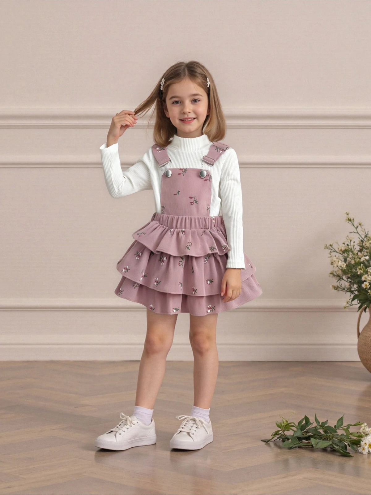 Baby Girl Autumn Two Piece Mock Neck Blouse Skirt Set