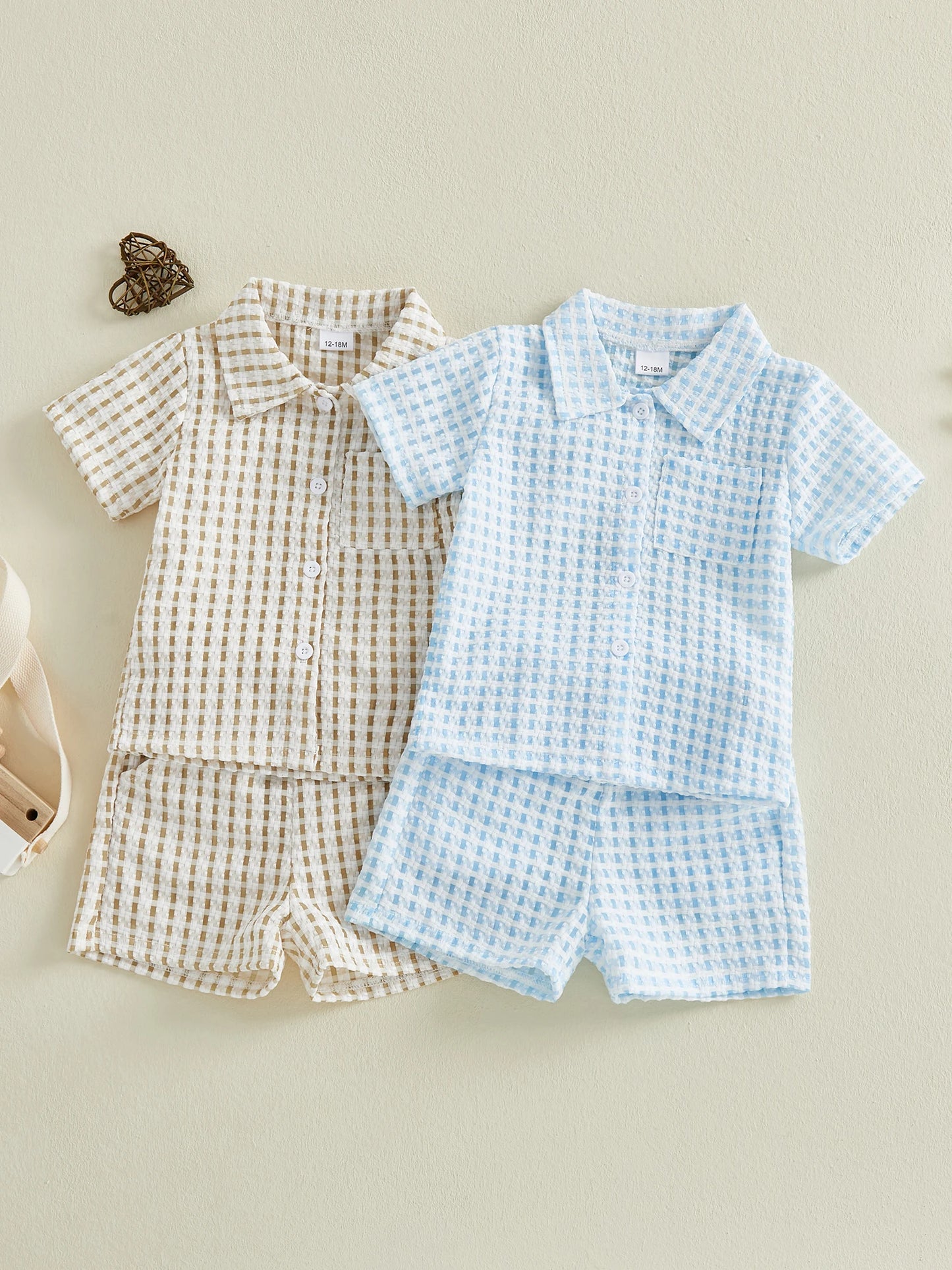 Infant Boy Summer 2-Piece Checkered Shirt and Shorts Set