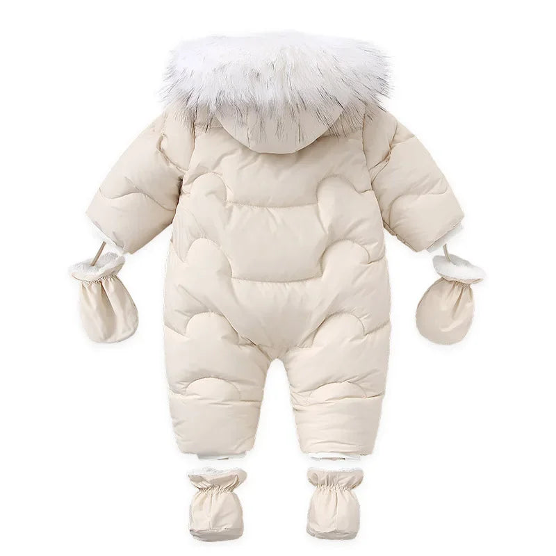 AYNIGIELL Winter Baby Jumpsuit Hooded Wool Down Romper