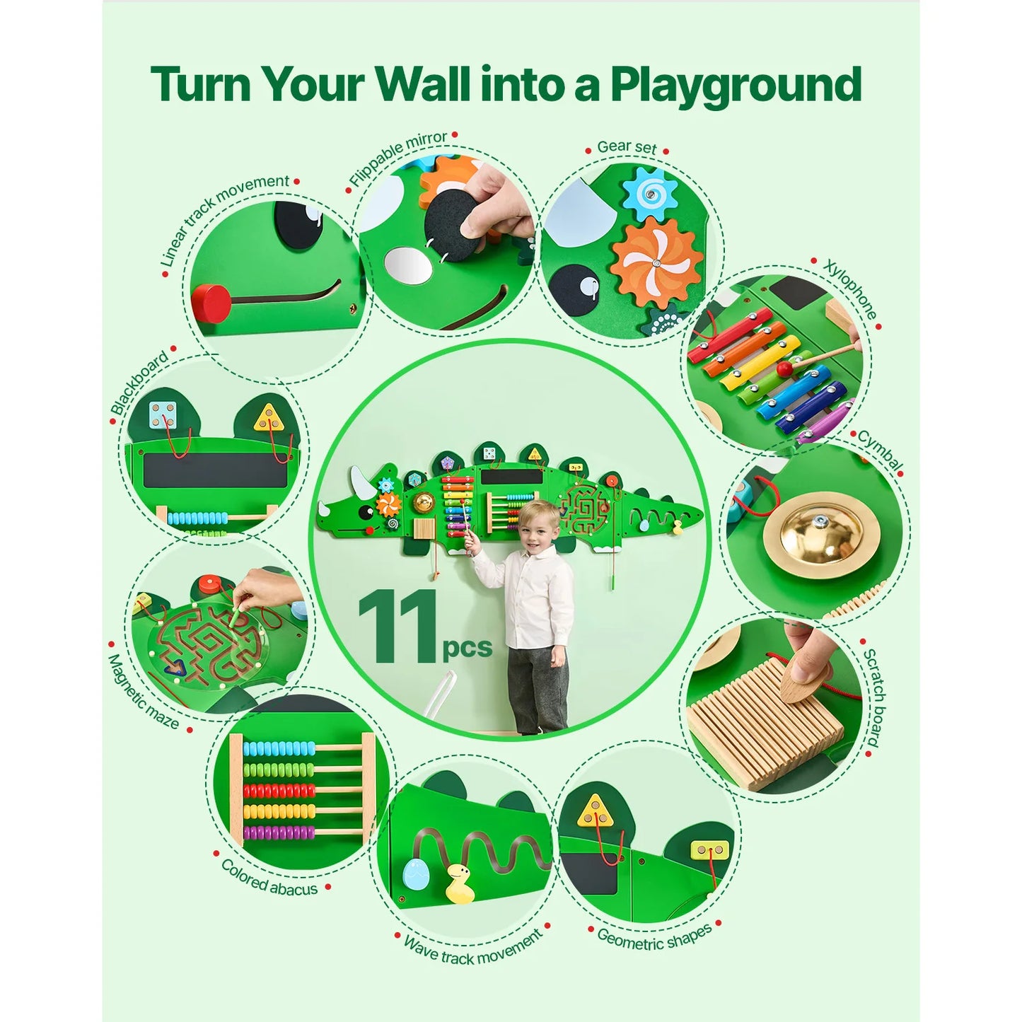 VEVOR Dinosaur Kids Busy Wall Board 11 Activity Panels
