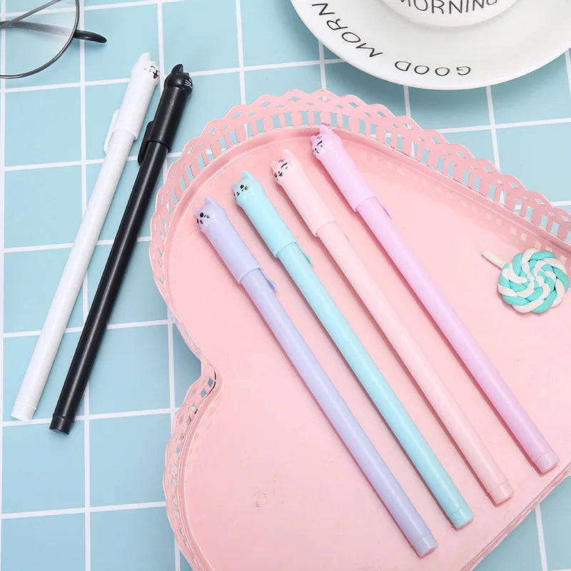 Set 6 Cute Kitten Gel Pens for School Supplies Gifts