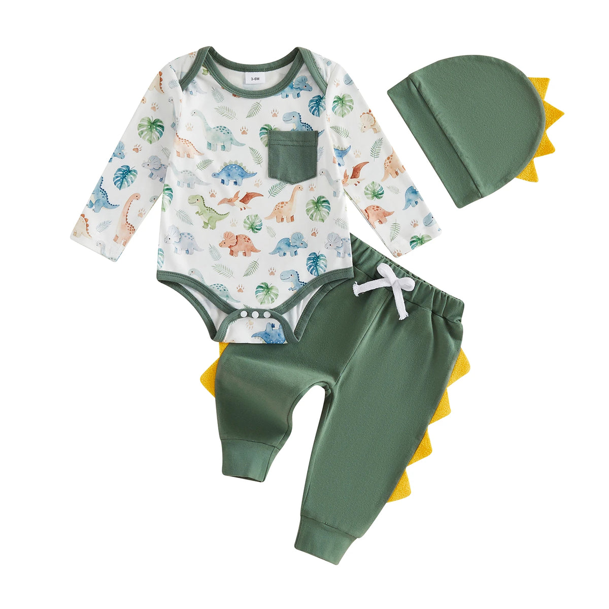 Dinosaur Print Baby Pants Hat Sets With Long Sleeve Outfit