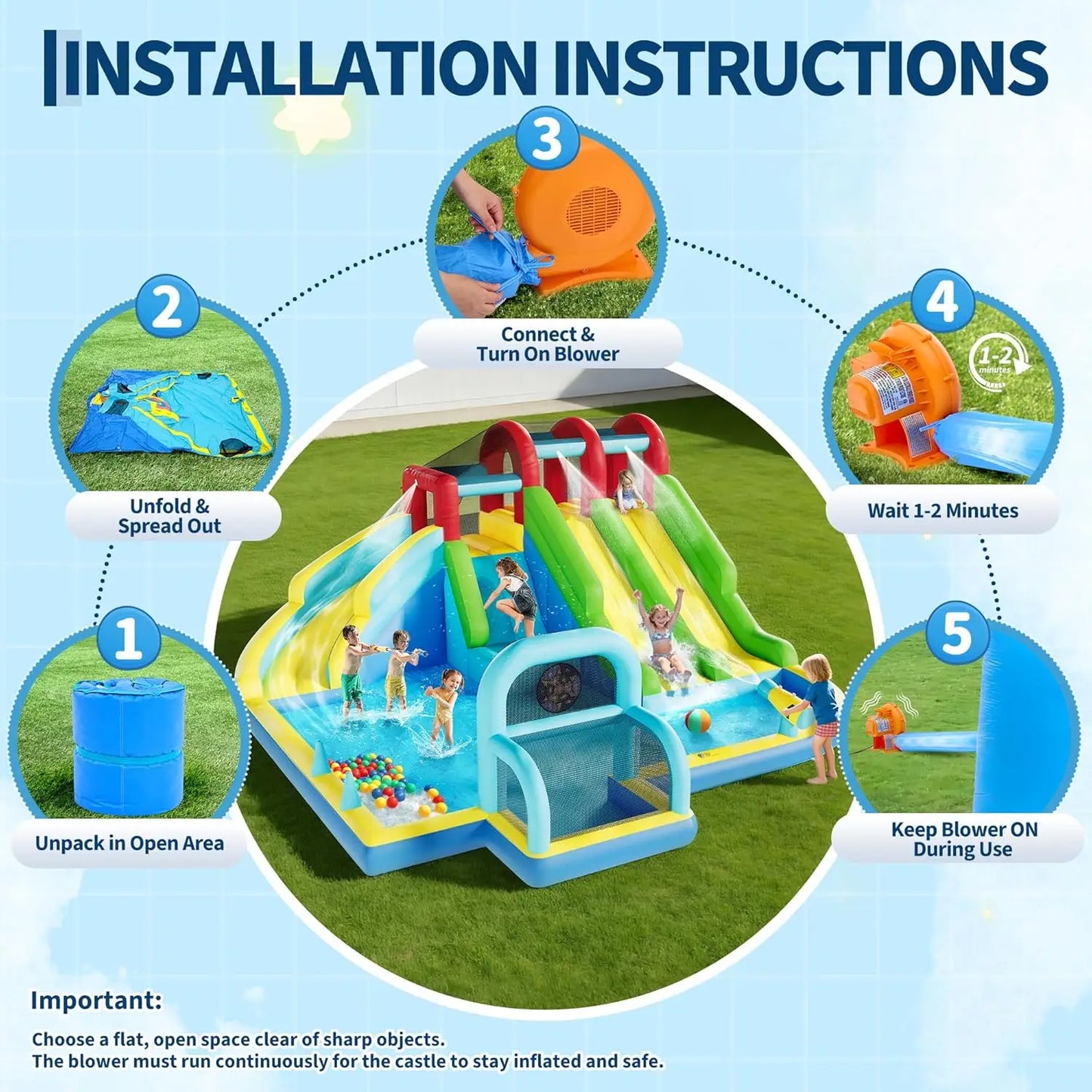 HiMISS Inflatable Bounce House with Blower for Indoor Outdoor Play