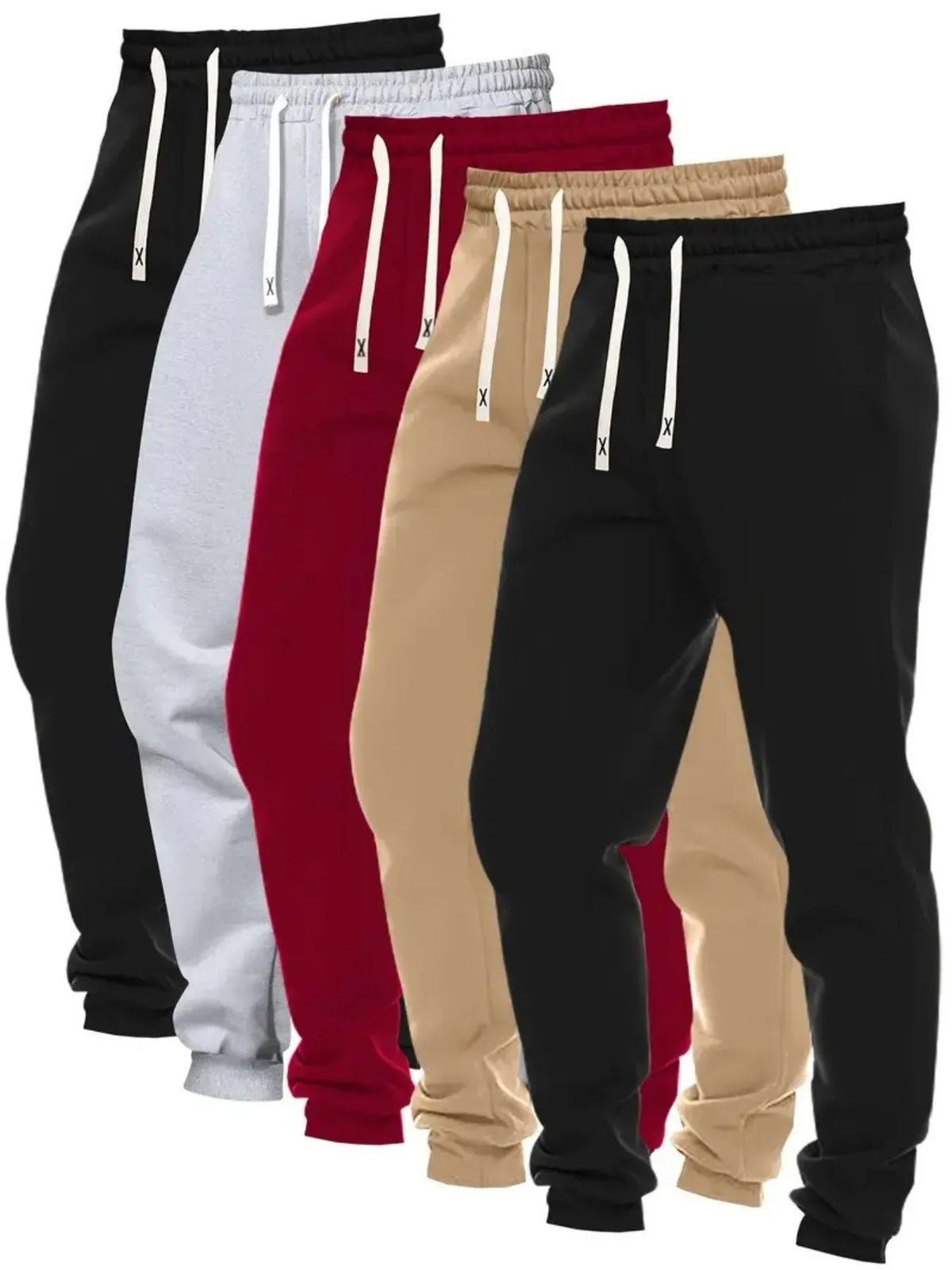 5PCS Men's Casual Jogger Pants-Comfortable Sweatpants For Everyday Wear, Workout, Or Lounging-Trendy Elastic Waistband With Drawstring, Multiple Pockets, Durable-Breathable Fabric-Perfect For Gym, Running, Or Casual Outings-A