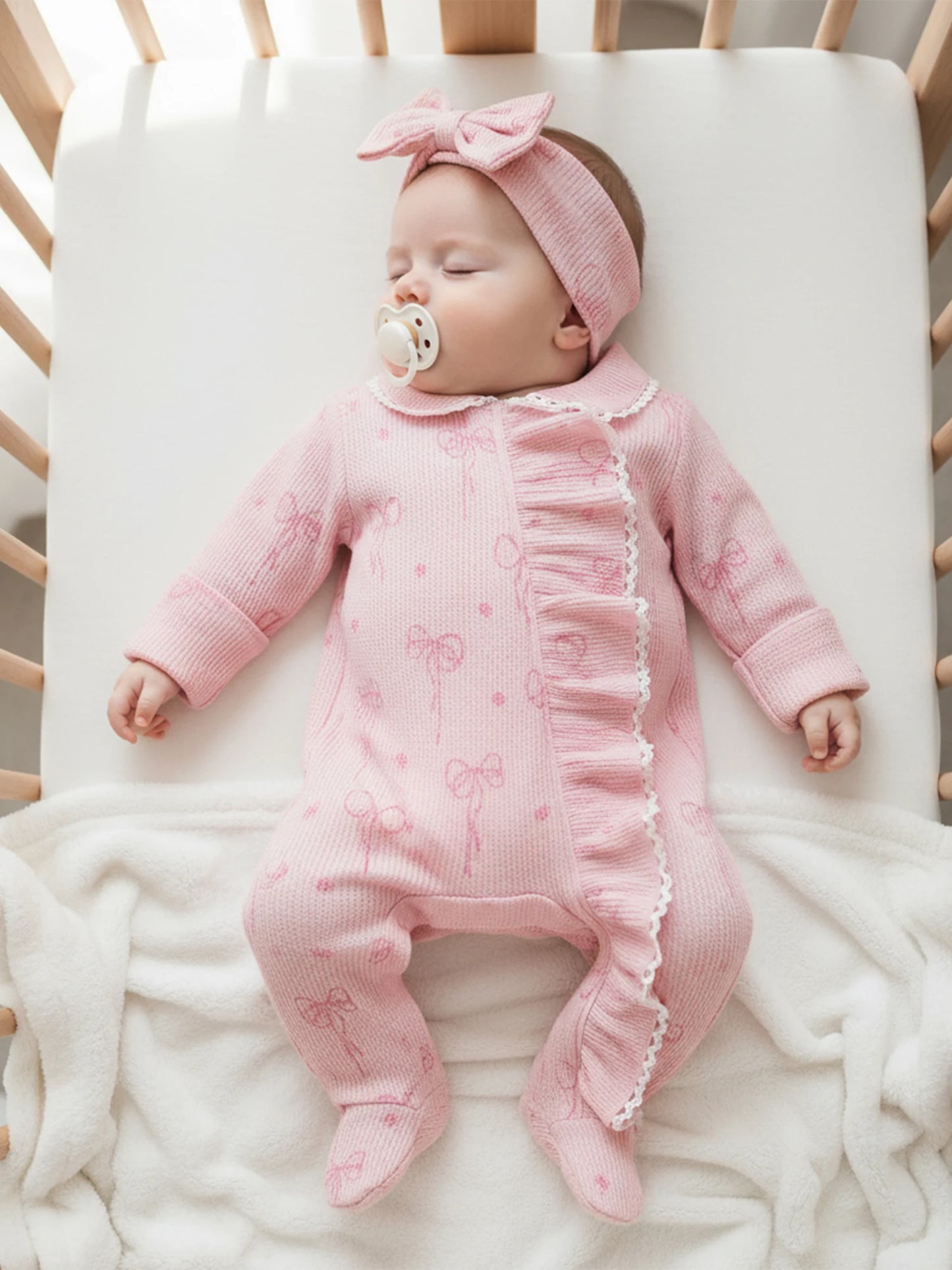 Adorable Infant Girl Autumn Footie Romper With Matching Headband
