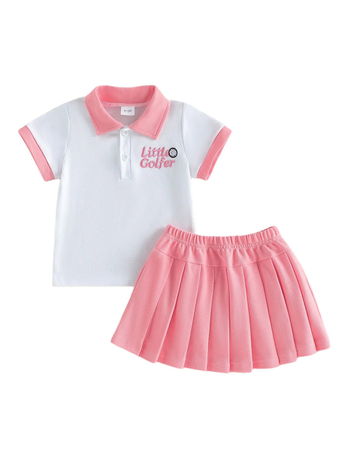 Girls Golf Outfit Set Two Piece Embroidered Letters Short Sleeve T Shirt Skirt